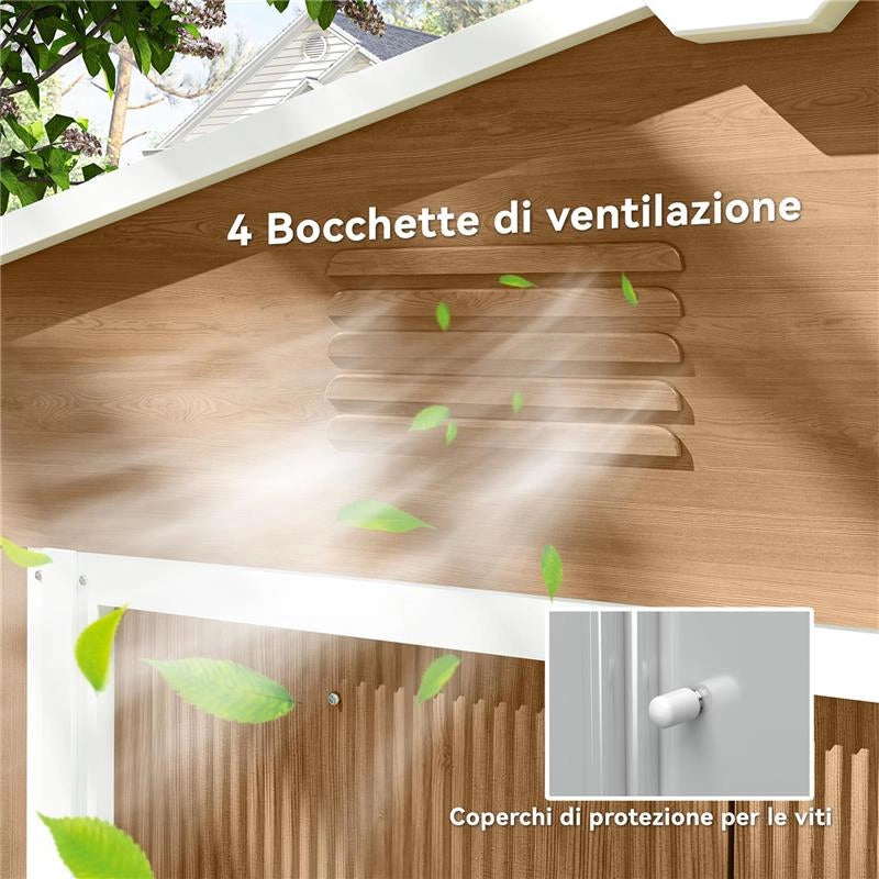 CASETTA DA GIARDINO IN LAMIERA DI ACCIAIO CON PORTE SCORREVOLI, 236X174X190CM, MARRONE