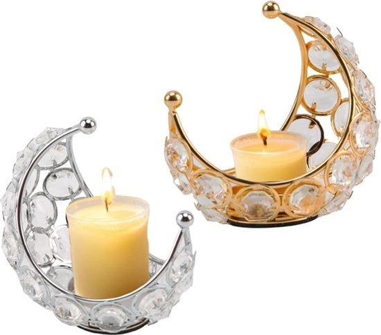 Due pezzi di supporto per candela a forma di forma, orefice metallico per cristalli di candela per centro tavola per party a casa in oro e argento.