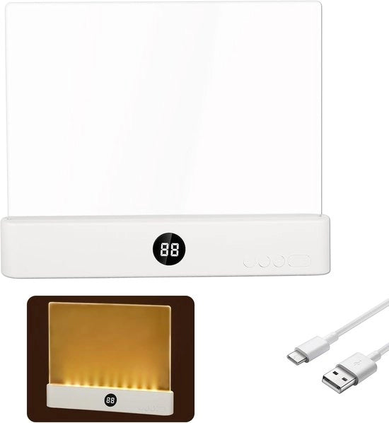 Lampada da lettura LED caricabile con pannello trasparente, ideale per leggere a letto di notte. Disponibile in 3 colori e con timer. Dotata di pannello di illuminazione regolabile e illuminazione della pagina completa.