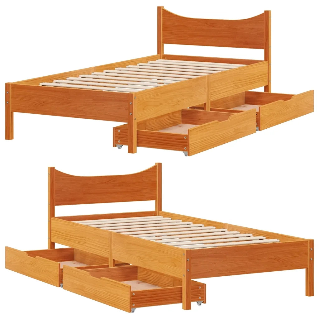 Giroletto Cassetti Marrone Cera 90x200 cm Legno Massello Pino 3301916
