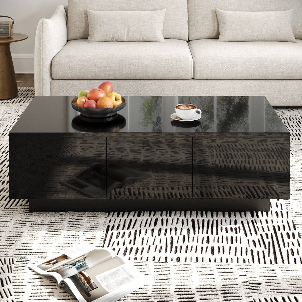 OKWISH Tavolino da Salotto Rettangolare con 2 Cassetti e Vani Scorrevoli, Finitura Lucida Parziale, 100 x 31 x 50 cm