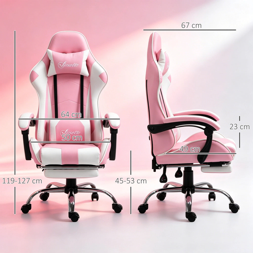 Sedia Gaming Ergonomica Reclinabile con Poggiatesta, Cuscino Lombare, Altezza Regolabile, Rosa e Bianco