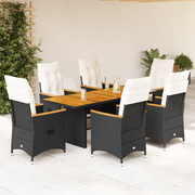 vidaXL Set da Pranzo da Giardino 7 pz Nero con Cuscini in Polyrattan