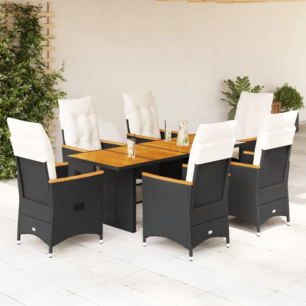 vidaXL Set da Pranzo da Giardino 7 pz Nero con Cuscini in Polyrattan