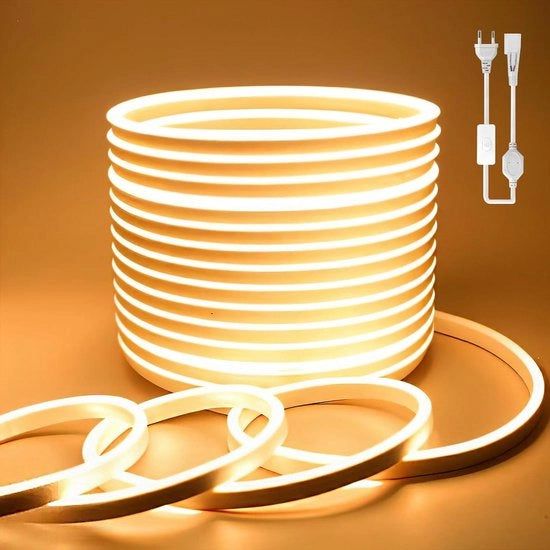 Luce a Led Neon a Neon a 2M Calda Bianca 220V 8W/M Flessibile IP65 Impermeabile 120LEDs/M per Salotto Cucina Interno Decorazione Incluso Adattatore di Alimentazione