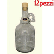Trade Shop - Set 12 Pezzi Bottiglie Bottigline Vetro Trasparente Gallone Con Tappo 750 Cc -