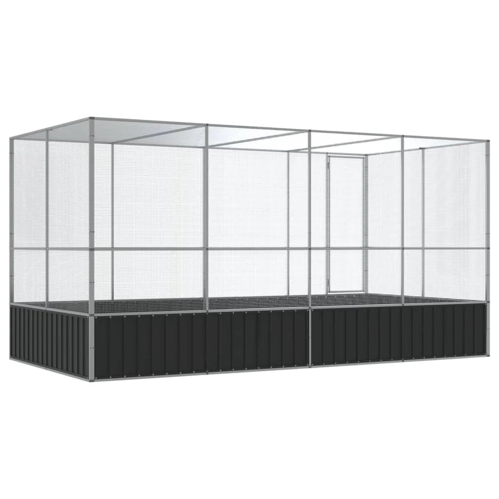 Voliera a gabbia con estensione in argento 418 x 207 x 212 cm acciaio argento 02_0045654