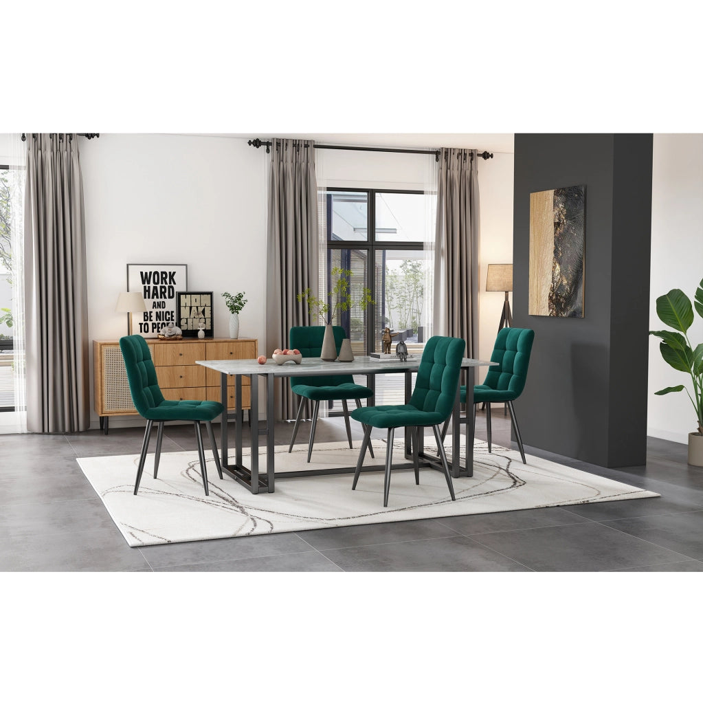 Set di 4 sedie da pranzo in velluto verde 44x41x86 cm con struttura in metallo