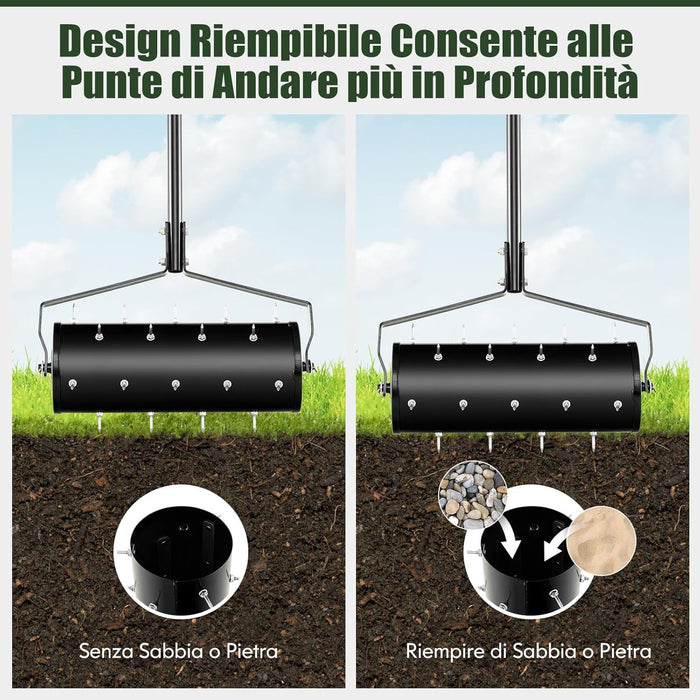 Arieggiatore Giardino 44/53 CM, Arieggiatore da Prato con Manico Rimovibile e Punte per Allentamento del Terreno, Arieggiatore Manuale per Prato, Giardino e Cortile (44 x 128 cm Nero)