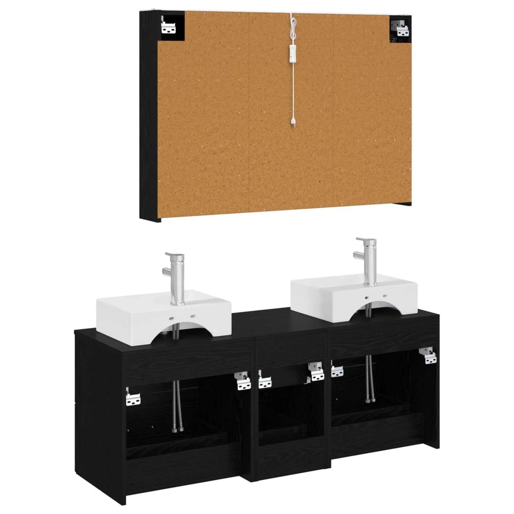 Set di mobili per il bagno 4 pcs Rovere Nero 3406824