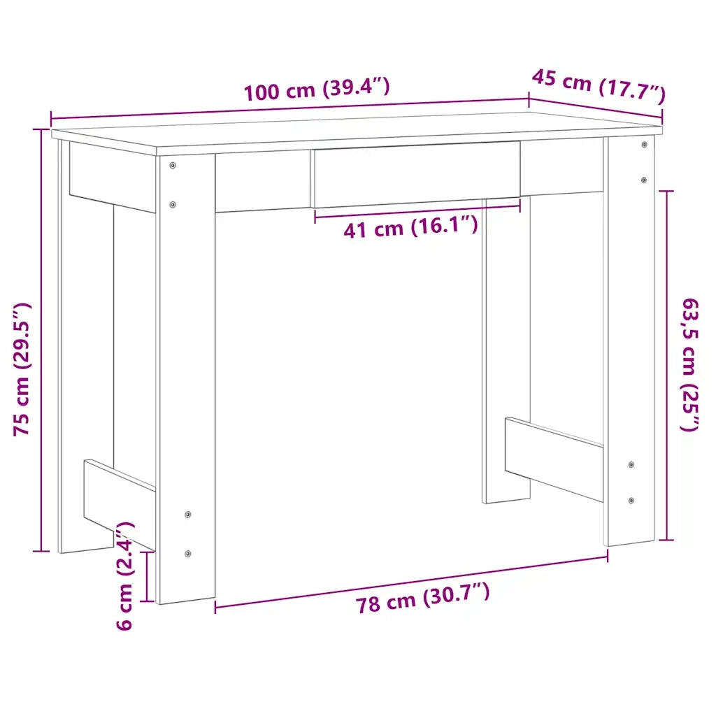 Scrivania | Tavolo da Ufficio Grigio Cemento 100x45x75 cm in Legno Multistrato