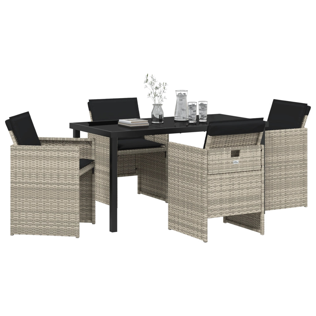 Set da Pranzo per Giardino da 5 Pezzi con Cuscini Grigio Chiaro Rattan Sintetico