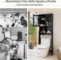 Mobile per Lavatrice, Organizzatore Bagno con 3 Mensole, Scaffale per Bagno con Mensola Interna Regolabile e 2 Ante, Salva Spazio (Nero)