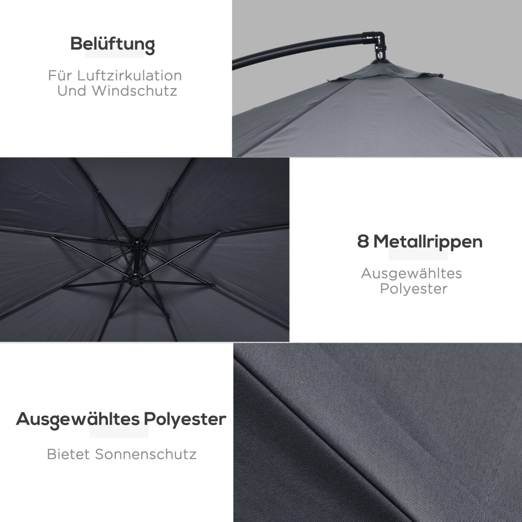 Ombrellone da Giardino 3m Girevole ¨C zephmum ¨C Acciaio Inox Polyester Grigio Scuro Nero