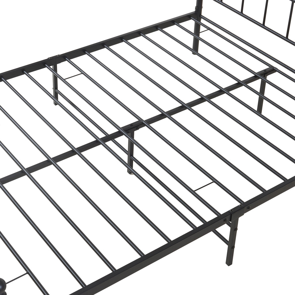 Letto Francese Florenz in Acciaio con Testiera Alta Decorativa 140 x 200 cm Nero [en.casa]