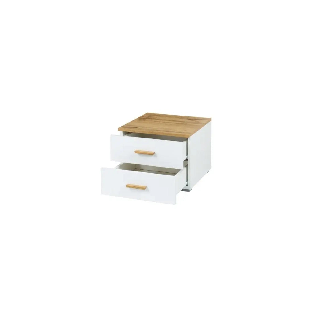 Pack letto WOOD 180 x 200 cm con LED e 2 comodini – Bianco e rovere – Set camera da letto design