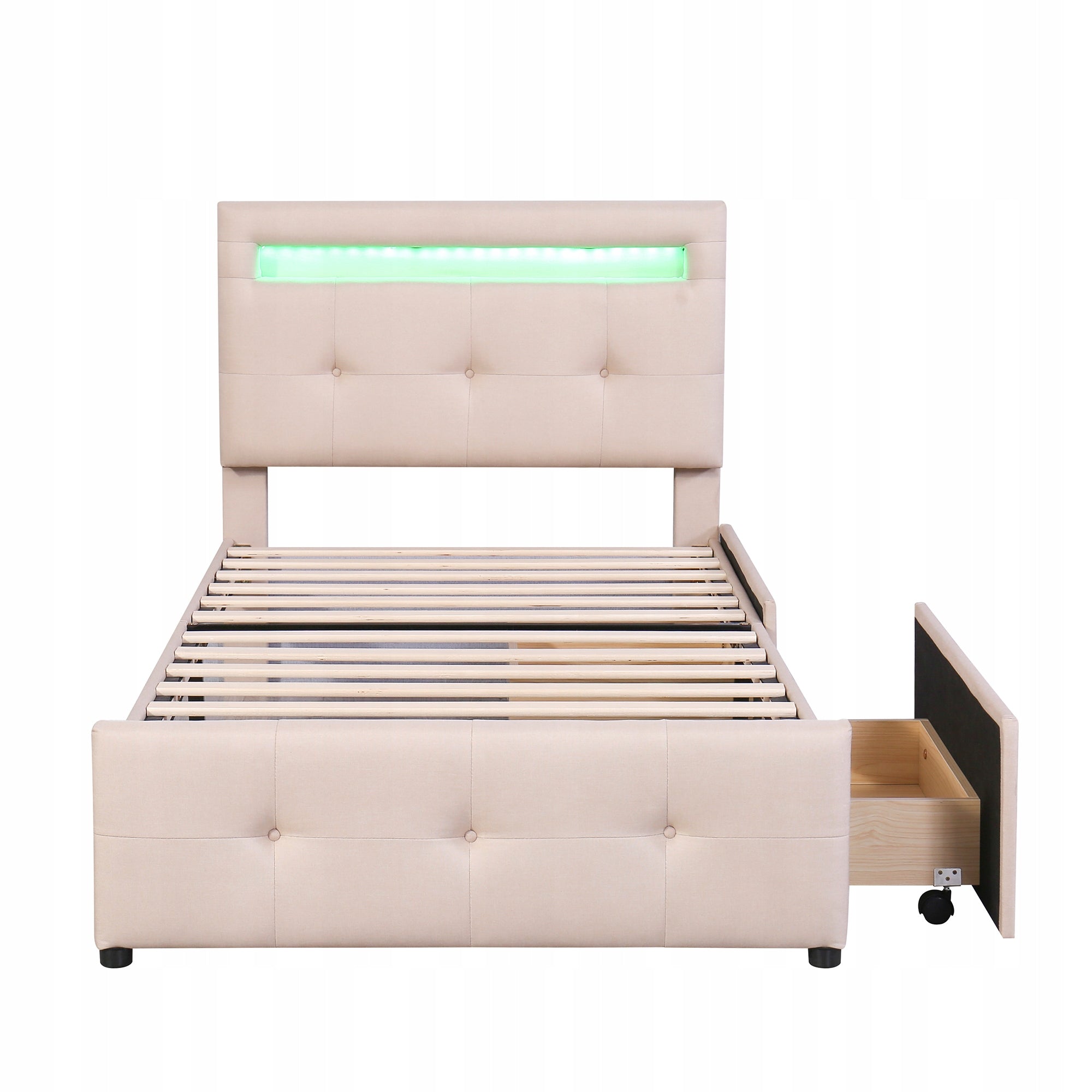 Letto singolo per bambini - Xylo - 90x200 - Beige - LED, 2 cassetti