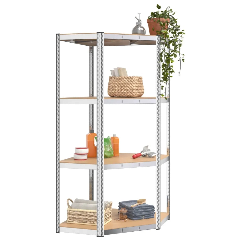 Mensola Angolare 4 Ripiani Argento Acciaio e Legno Multistrato CFW6921613