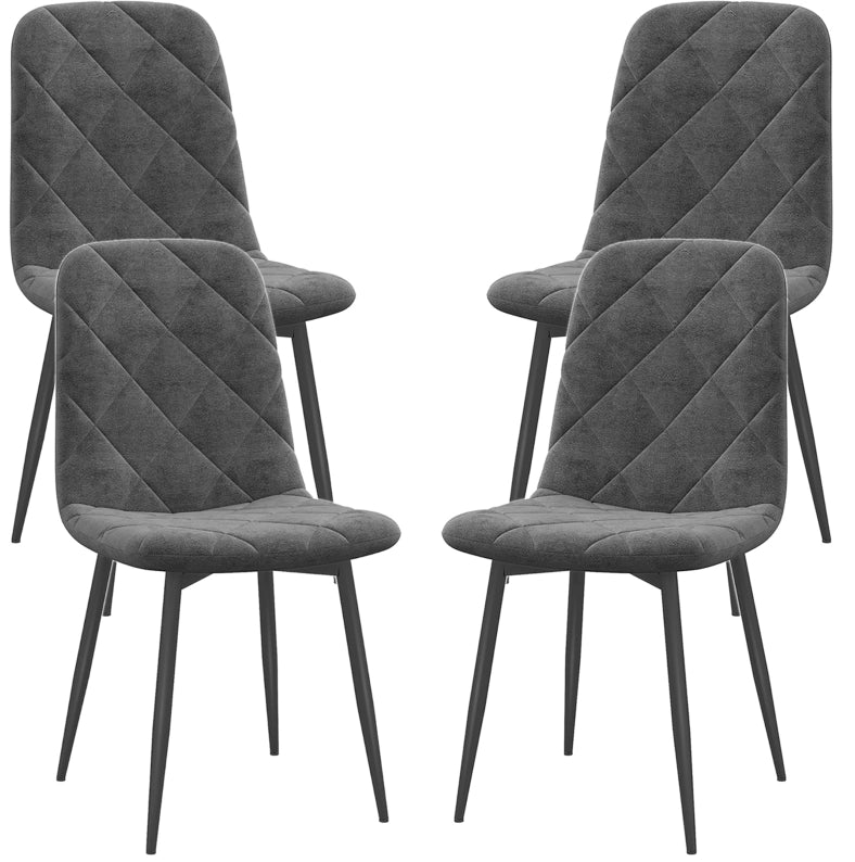 Set di 4 sedie da pranzo moderne con schienale; effetto velluto grigio; struttura in acciaio