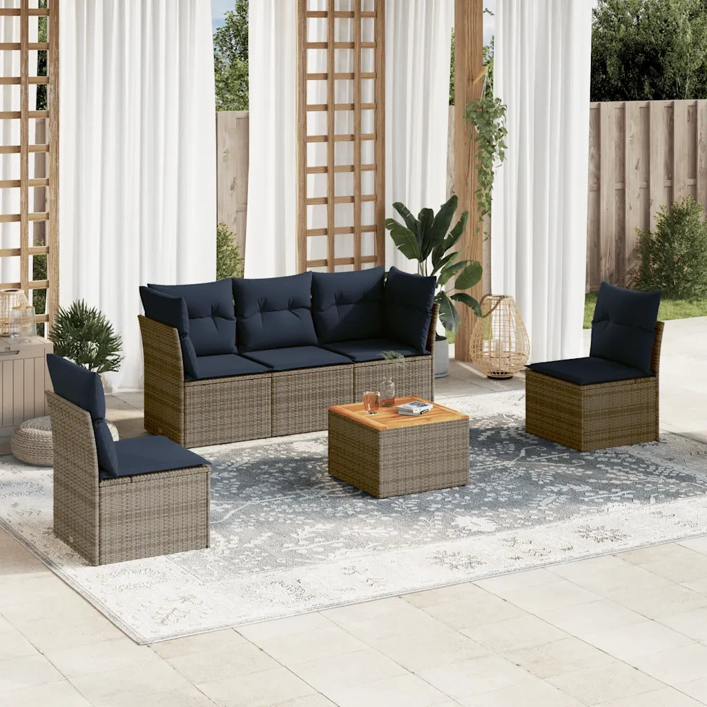 Set Divani da Giardino 6 pz con Cuscini Grigio in Polyrattan 3255879