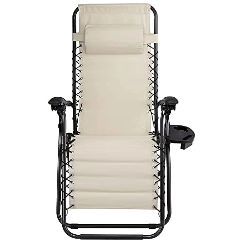 Sedia Poltrona Giardino Gravita Zero Pieghevole Acciaio Oxford con Vassoio Beige