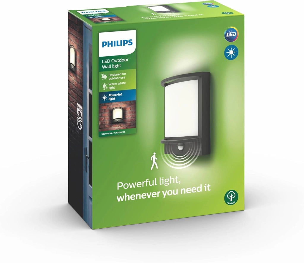 Philips myGarden Samondra - Lampada da parete a LED per esterni, con sensore di movimento, colore: antracite, 2700 K