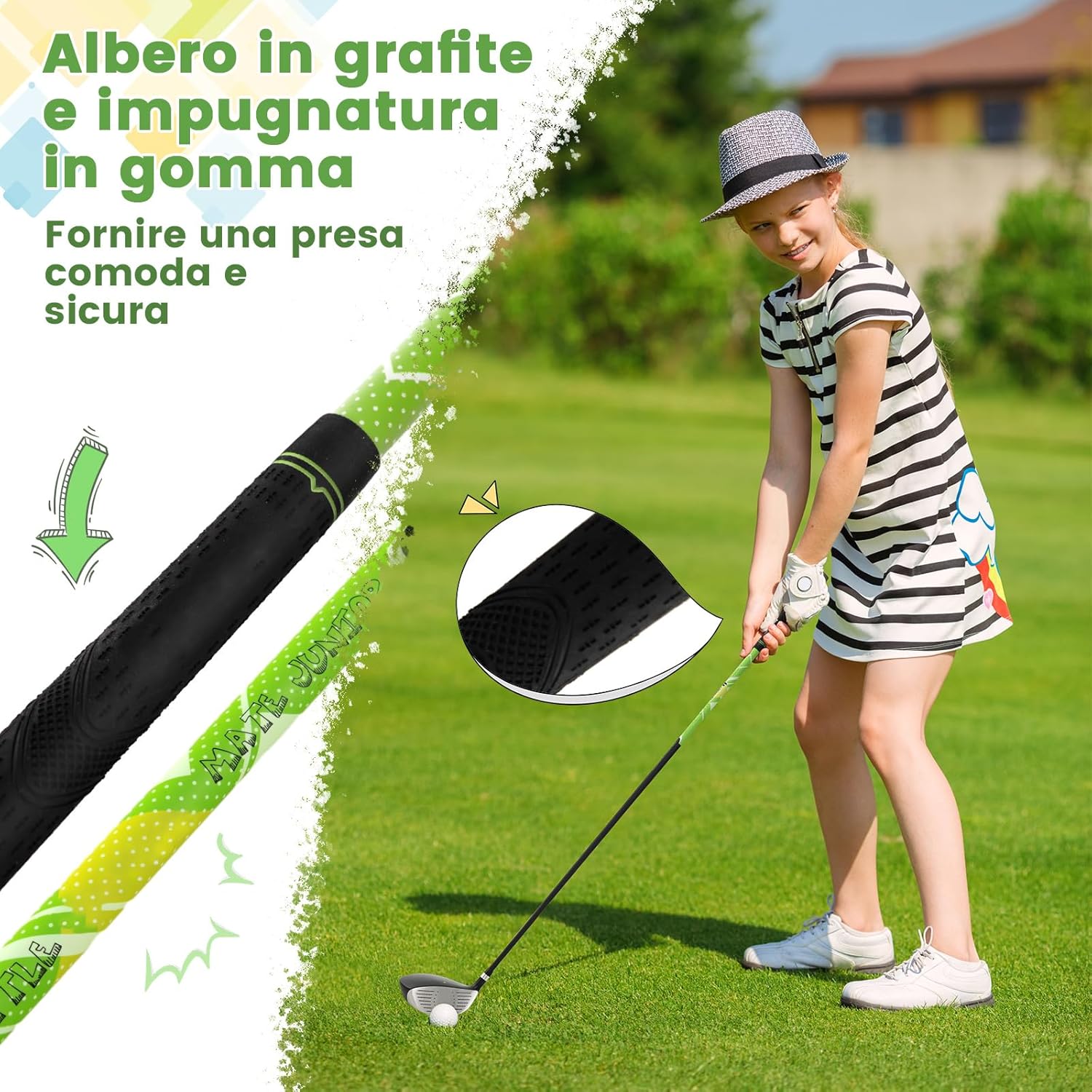 Set di Mazze da Golf per Bambini con Sacca, Fodera Impermeabile, Driver 1, Ibrido 5, Ferro 7, Ferro 9, Ferro S e Putter, Set Allenamento Golf per 11-13 Anni, Destrorso