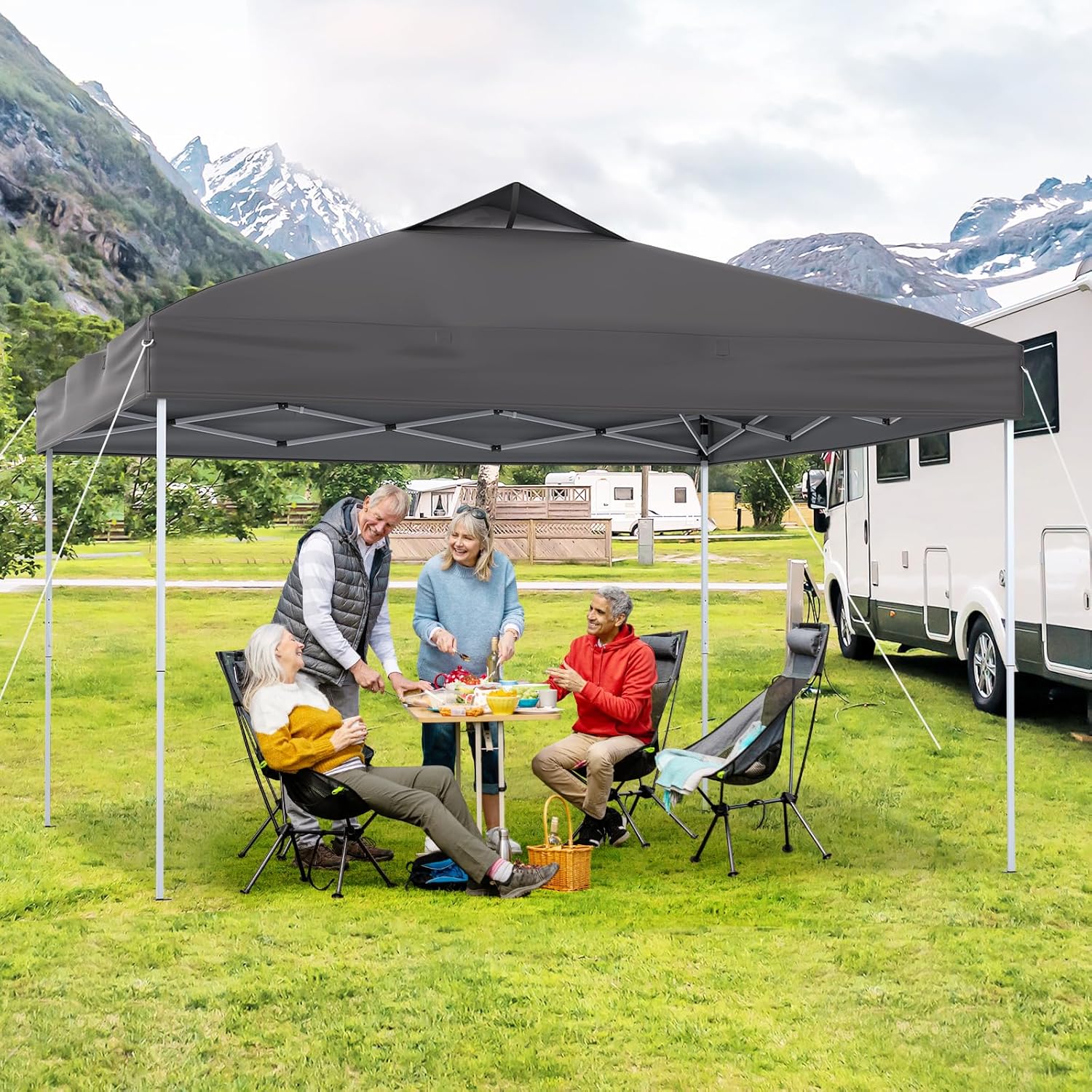 Gazebo Pop-up da 295 x 295 cm, Gazebo da Giardino Impermeabile con Blocco Centrale, Borsa da Trasporto Portatile, Corde Antivento, Picchetti, Tenda Regolabile in Altezza per Feste (Grigio)