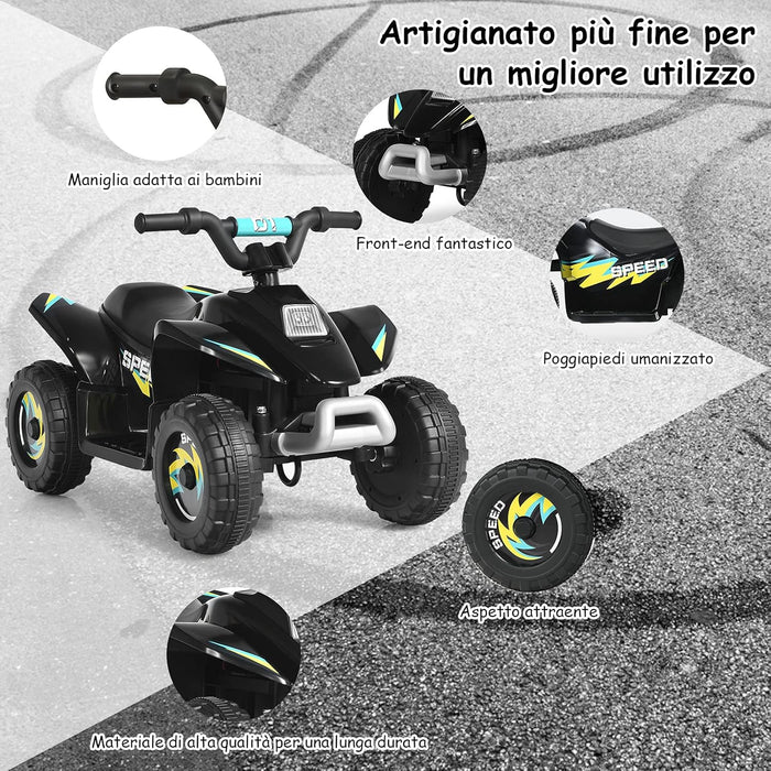 6V Quad Elettrico per Bambini con Batteria, Mini Quad con Funzione Avanti/Indietro, Velocità Massima 4,6 km/h (Nero)