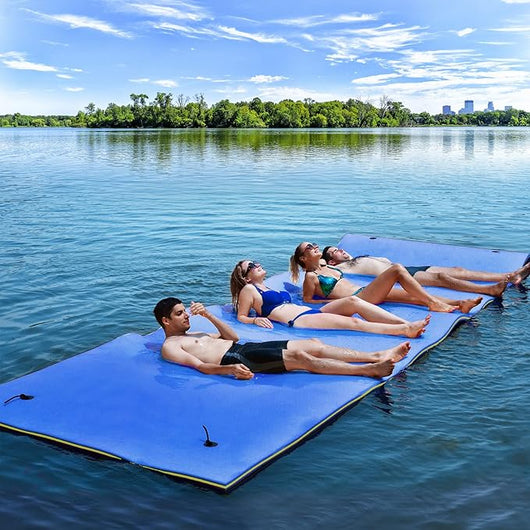 Tappeto Galleggiante per Piscina e Mare, 270 x 180 cm, Materassino Galleggiante in Schiuma per Rilassarsi e Divertirsi, Con Cuscino per la Testa (Blu 270 x 180 cm)