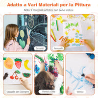 3 in 1 Cavalletto per Bambini, Cavalletto con Doppia Faccia Magnetica e Lavagna Bianca, Rotolo di Carta, 3 Bicchieri per Vernice e 2 Ceste in Tessuto, per Bambini 3-6 Anni (Rosa)