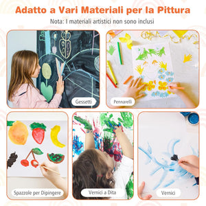 3 in 1 Cavalletto per Bambini, Cavalletto con Doppia Faccia Magnetica e Lavagna Bianca, Rotolo di Carta, 3 Bicchieri per Vernice e 2 Ceste in Tessuto, per Bambini 3-6 Anni (Rosa)