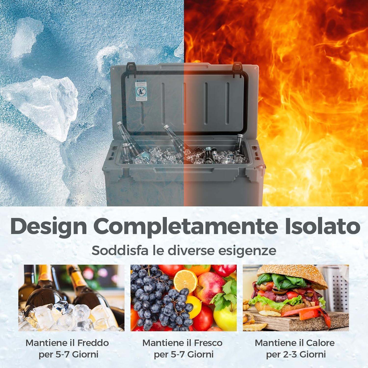 Frigorifero Portatile da 47 Litri, Frigo da Campeggio con Portabicchieri Integrati, Freddo Portatile con Manico, Fino 5-7 Giorni, Regolo e Apribottiglie, per, Campeggio, Picnic, Pesca
