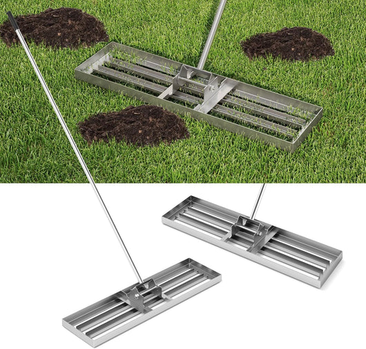 Rastrello Livellatore per Prato, Attrezzo per la Livellatura del Prato con Manico Ergonomico, Livellatrice per Giardino, Cortile, Campo da Golf, Fattoria e Pascolo (Argento 91 x 25 cm)