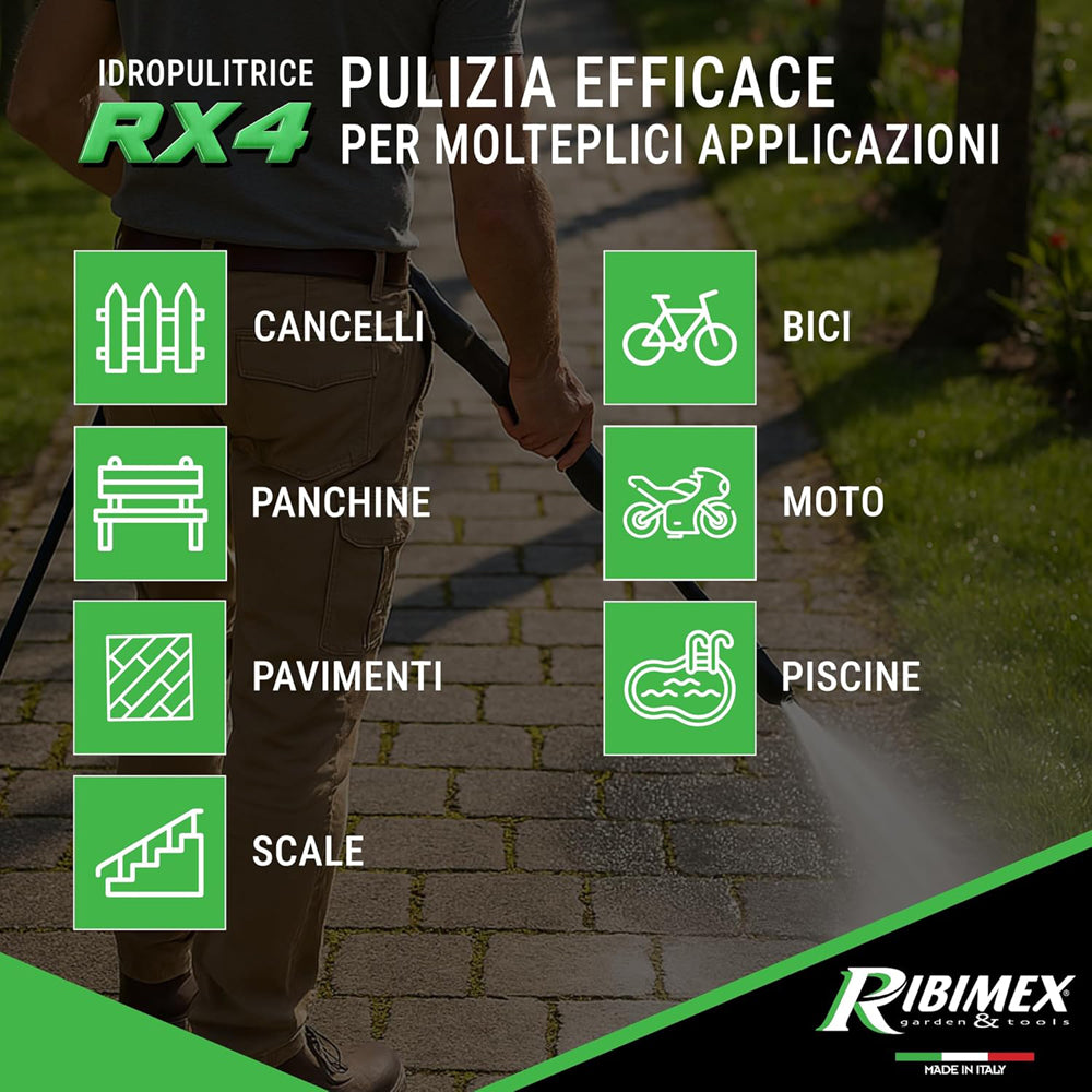 IDROPULITRICE RX4 2200W 160bar PORTATA MAX 480 Lt/h CON ACCESSORI RIBIMEX