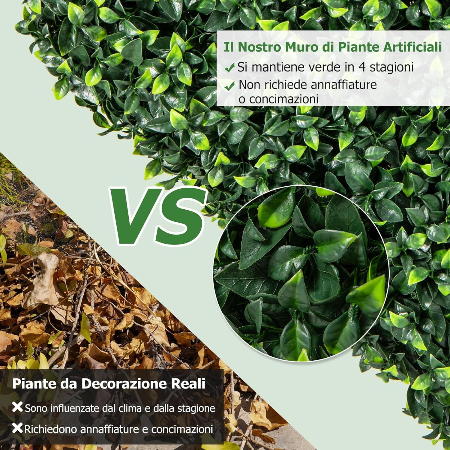 Muro di Piante Artificiale con Foglie Realisiche in PE, Pannello di Erba Finta con Tubo in Alluminio, Pannelli di Bosso Artificiale per Interni ed Esterni, 92 x 38 x 86 cm