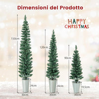Set di 3 Alberi di Natale Artificiali da 90 CM + 120 CM + 150 CM, Alberi di Natale Slim con 120 + 140 + 160 Punte di Ramo e Basi in Metallo Riempite di Cemento, Decorazione Natalizia Interna
