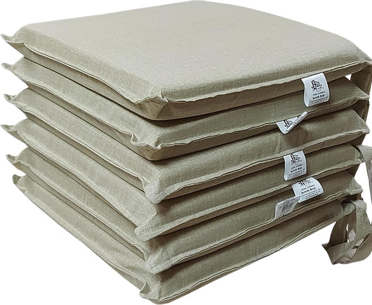 Set 6 Cuscini per Sedie Cucina con Laccetti, Copri Sedia Sfoderabili e Lavabili, Rivestimento Tessuto Loneta, Made in Italy (6 Sorrento Beige)