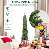 Albero di Natale Slim da 150/180/210 CM, Albero di Natale Artificiale con 296/390/499 Punte di Ramo, 150/180/200 Luci LED Bianche Calde, Supporto Pieghevole in Metallo (180 cm)