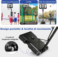 Canestro Basket da Interno ed Esterno per Adulti, Canestro da Basket Professionale e Regolabile in Altezza da 245 a 305 cm con Tabellone da 111cm, Base Riempibile e 2 Ruote