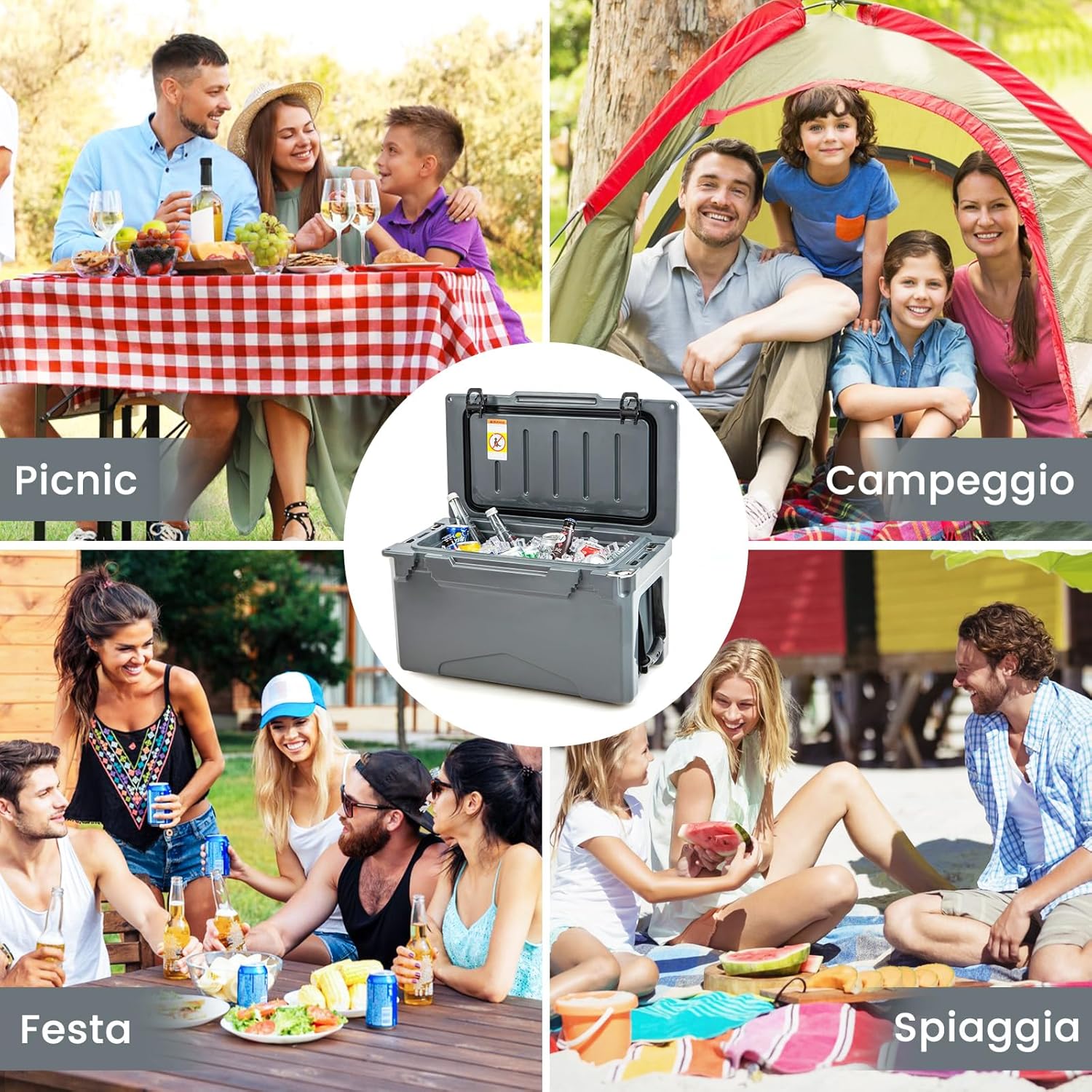 Frigorifero da Campeggio da 28 Litri, Frigo Portatile con Manico Resistente e Scarico, Freddo Fino 5-7 Giorni con Portabicchieri Integrati per Barbecue, Campeggio, Picnic, Pesca