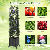 Traliccio per Rampicanti da Esterno, Obelisco Regolabile in Altezza tra 106-211 cm con Vasca per Piante e Ruote Bloccabili, Obelisco in Metallo per Fiori, Frutti e Verdure