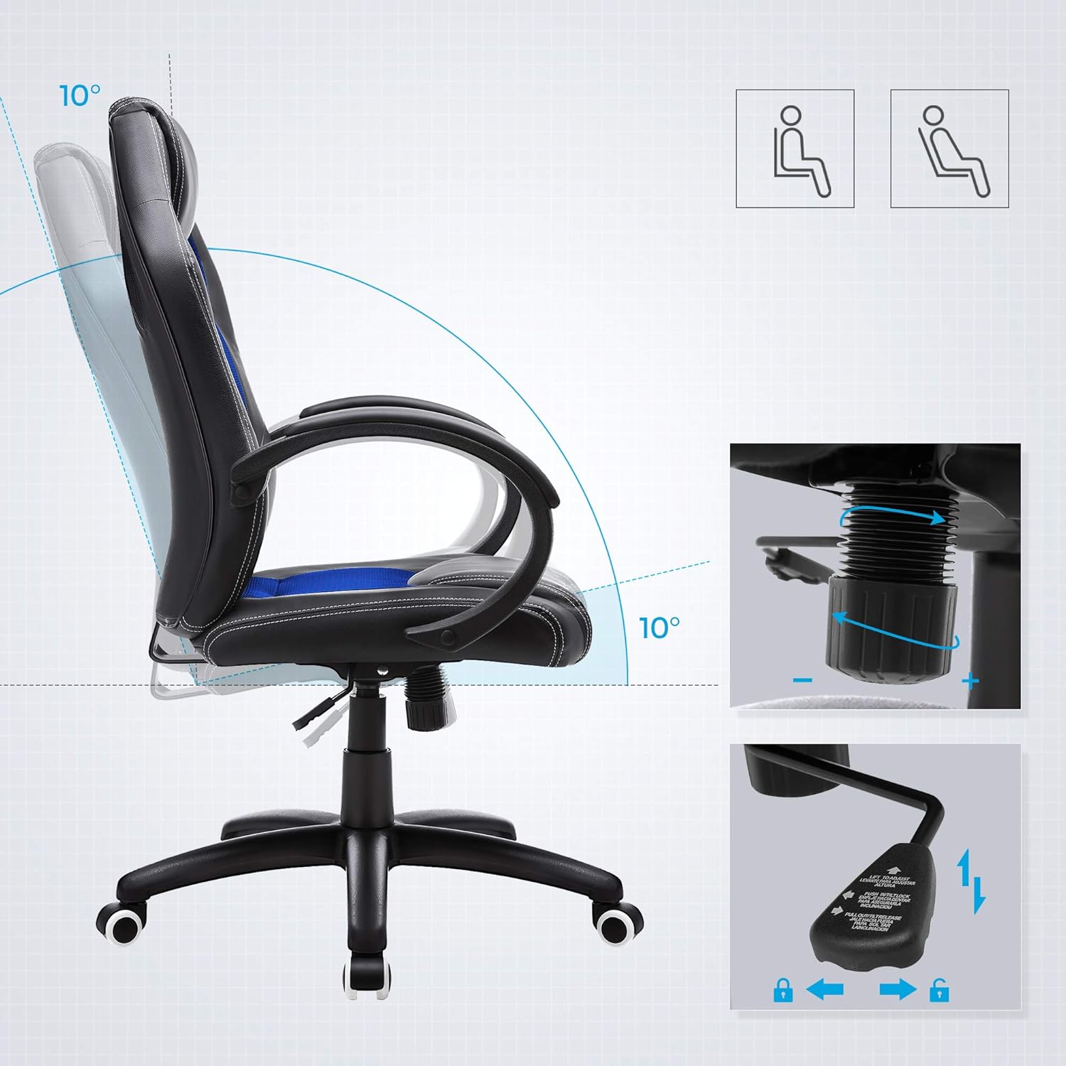 Poltrona Girevole Sedia Direzionale Ergonomica da Ufficio Studio Regolabile con Rotelle OBG56L