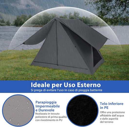 Tenda da Campeggio Zaino in Spalla 2-3 posti, Tenda Ultraleggera Impermeabile, Baldacchino a Igloo e Anti UV 3 Stagioni o Facile da Installare e imballare, 225 x 145 x 161 cm, grigio
