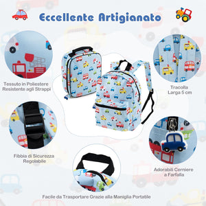 5 Pezzi Valigia per Bambini, Valigia con ManicoTelescopico da 16" con 13" Zainetto, Cuscino per Il Collo, Etichetta per Bagaglio, Borsa per Il Pranzo, con Ruote Girevoli a 360 ° (Modello 3)