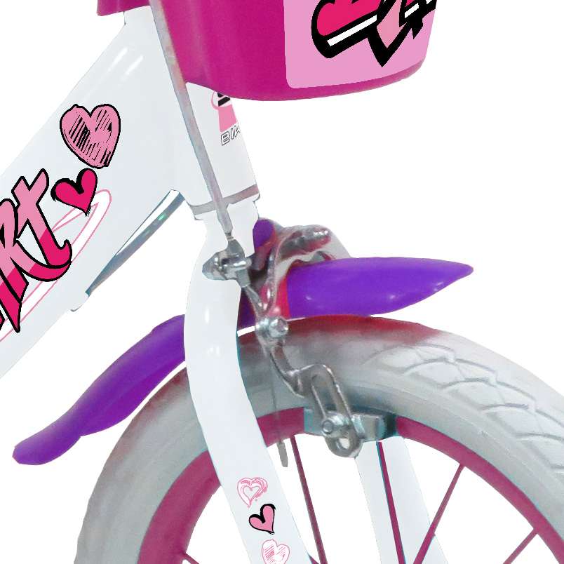 SCH HEART 14", bicicletta per bambini, adatta ad etÃ  tra i 4 e i 6 anni, per altezza tra 100 e 120 cm, con cestino, c