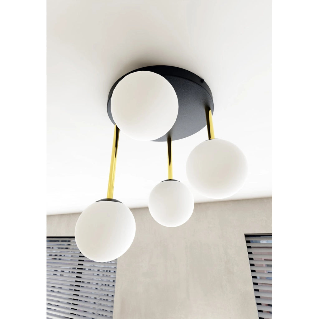 Lampada da soffitto Dolce in acciaio nero opaco e vetro opalino