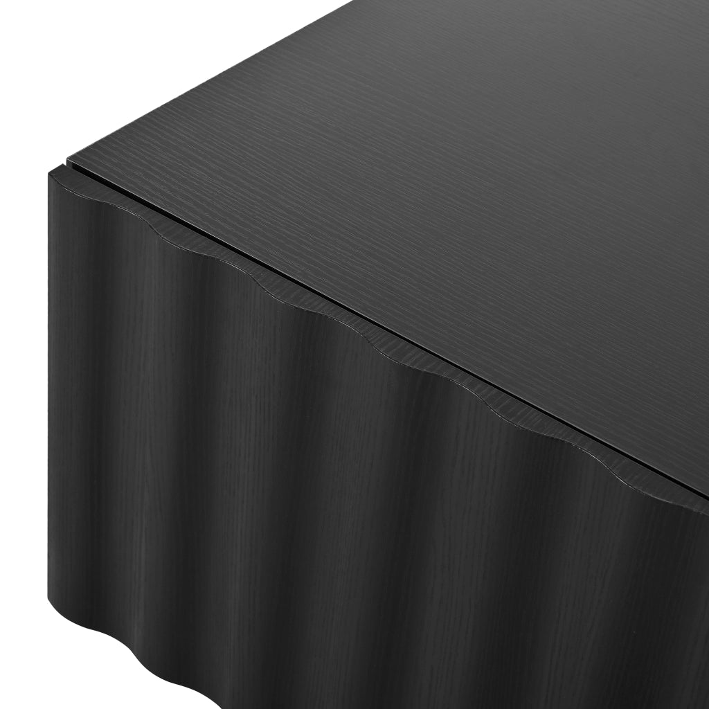 Tavolino basso con 2 cassetti e frontale a onde, per soggiorno, in MDF e pannello truciolare, nero, 100 × 50 × 40 cm
