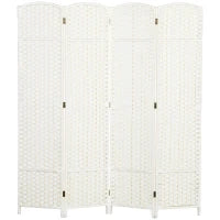 Paravento interno in legno 4 pannelli 160 x 170 cm separatore d'ambiente pieghevole per soggiorno, camera da letto, bianco