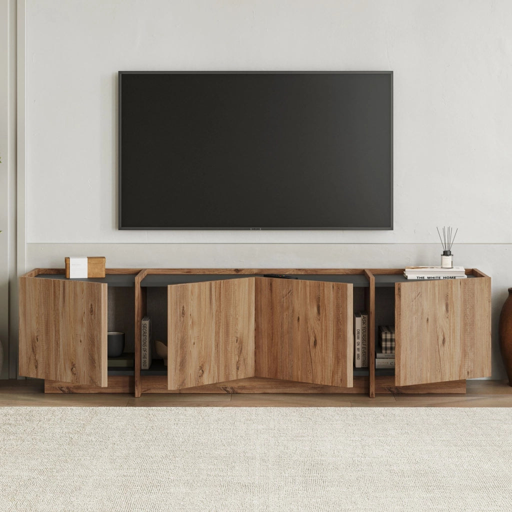 Porta TV in legno "Lowen" - 180 x 35 x 46 cm - Pino Atlantico / Antracite